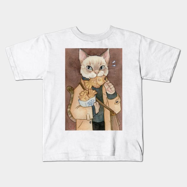 Taiyaki Cat Kids T-Shirt by aMIYAKOm